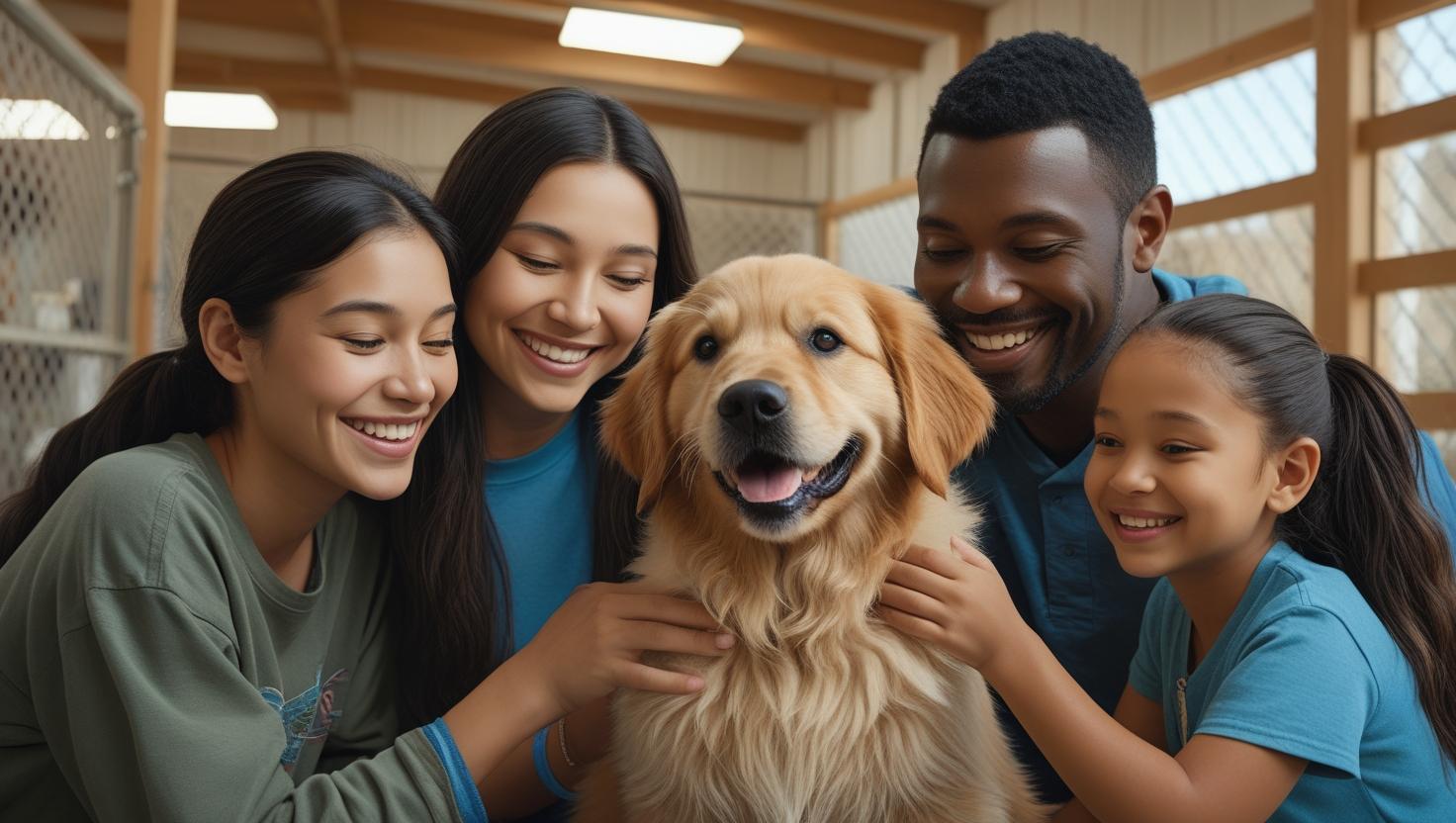 Happy family adopting a pet