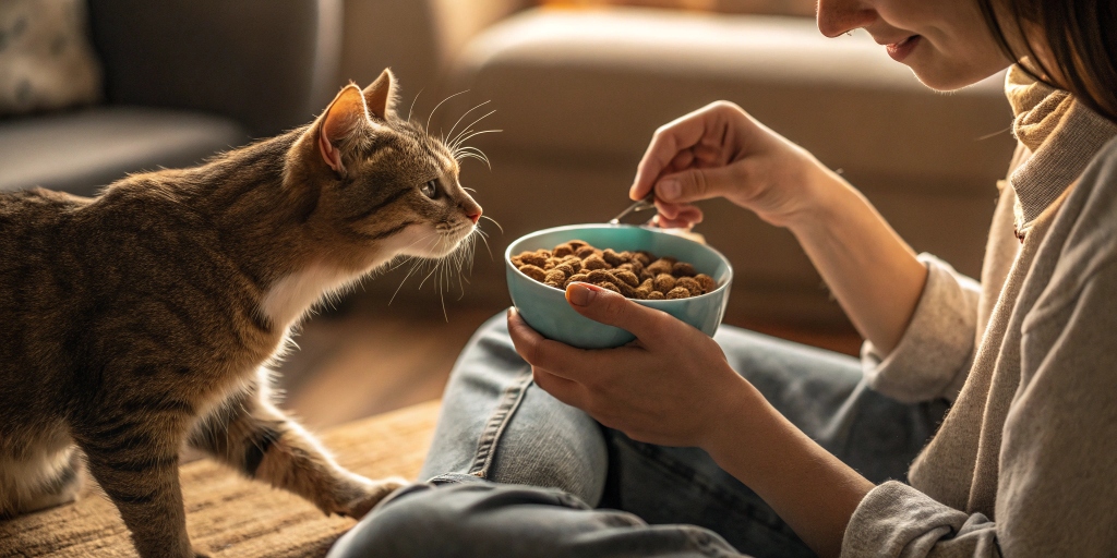 Cat eating from bowl